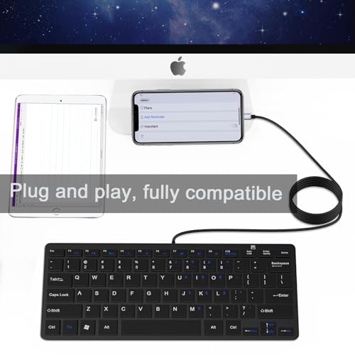 Ultra-Slim 78keys USB-C Mini Wired Keyboard with Media Hotkeys for Apple Mac Pro, MacBook 56Pro/ iMac, Air, Mac Mini, Laptop Computers, Windows Desktop PC 11/10/8/7, With USB-C to A OTG Adapter, Black - color: Black, size: USB-C & Adapter