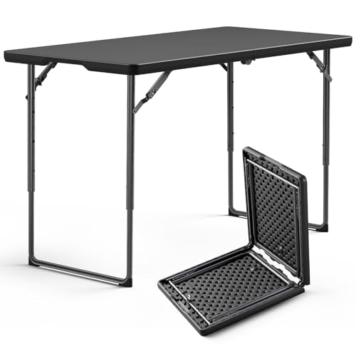 Folding Table 4FT Heavy Duty Plastic Table with Handle, Foldable&Portable, Fold-in-Half Utility Tables for Outdoor, Dining, Wedding, Events, Indoor, Picnic, Camping, Party, Black - color: Black, size: 4FT