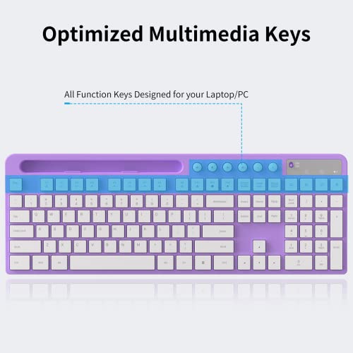 Wireless Keyboard and Mouse Combo, MARVO 2.4G Ergonomic Wireless Computer Keyboard with Phone Tablet Holder, Silent Mouse with 6 Button, Compatible with MacBook, Windows (Purple) - color: Purple