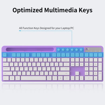 Wireless Keyboard and Mouse Combo, MARVO 2.4G Ergonomic Wireless Computer Keyboard with Phone Tablet Holder, Silent Mouse with 6 Button, Compatible with MacBook, Windows (Purple) - color: Purple