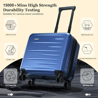 CENSIEN Expandable 16 Inch Carry On Luggage Airline Approved Small Suitcase | Lightweight ABS+PC Hard Shell Suitcases,360° Spinner Wheels,TSA Lock,YKK Zipper,Business Weekender Short Trips,Blue - color: Navy Blue, size: 16 Inch EXT