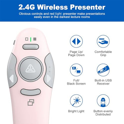 QUI Presentation Clicker Wireless Presenter Remotee, Pink, A | Clicker for PowerPoint Presentation Remote, PowerPoint Slide Advancer for Mac/Windows/Google Slide/Keynote - color: Pink