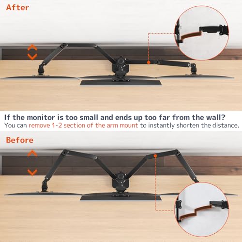 PUTORSEN Quad Monitor Mount for up to 49’’ Ultrawide on Top Bracket and 27’’ Screens on Lower Brackets, Holds up to 44lbs, Quad Monitor Stand with Gas Spring, C-Clamp & Grommet Base - size: 27 Inch