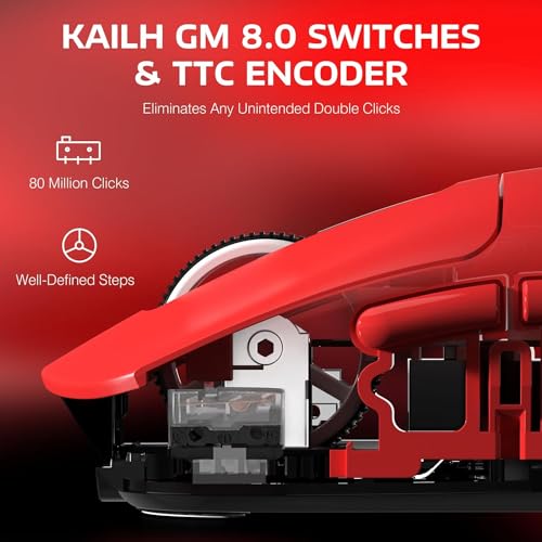 ATTACK SHARK X3 49g Ultra-Lightweight Wireless Gaming Mouse, Red&Tape | Bluetooth 5.2/2.4G Wireless/Wired, PAW3395 Gaming Sensor, 26K DPI, 200h Battery Life, Programmable Buttons for PC/Mac/Win - color: Red & Griptape