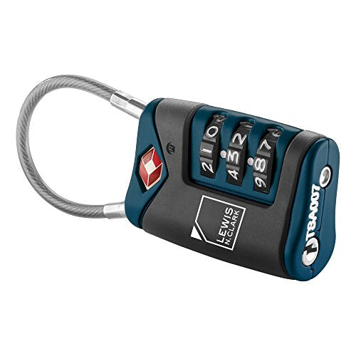 Lewis N. Clark TSA-Approved Easy-to-Set Combination Luggage Lock with Steel Cable, Blue, One Size - color: Blue, size: Single