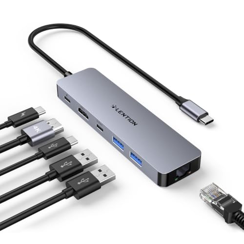 LENTION 6 in 1 USB C Hub, Ethernet, 4K@60Hz HDMI, 100W PD, USB 3.0 Adapter | Stable Driver Dock for Students & Office Staff, Fits MacBook Pro/Air, Surface, Chromebook for School, Office & Travel (C26b)