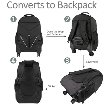 MATEIN Rolling Backpack with 4 Wheels, 17 inch Spinner Backpack for Men | Water Resisatnt Large Busines Travel Wheeled Bag, Airline Approved Roller Carry on Luggage Suitcase Bag, Black - color: Black, size: 17 inch