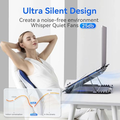 ICE COOREL Laptop Cooling Pad with 8 Cooling Fans, Cooling Pad for Laptop Fan 13-15.6 Inch, Laptop Cooler Stand with 6 Height Adjustable, Notebook Cooler Pad with Two USB Port [2025 Version] - size: 8 Fans