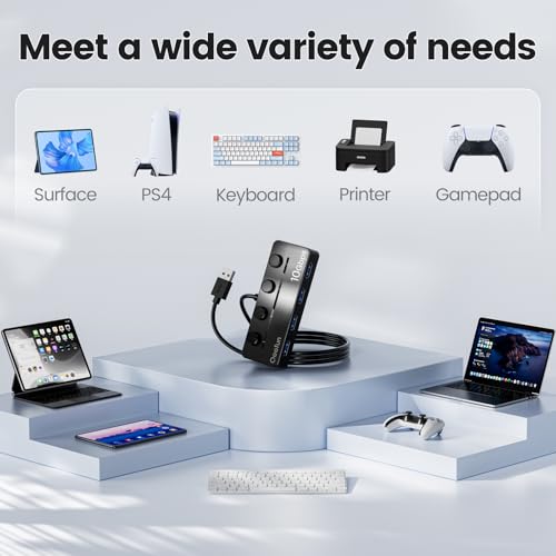 Qeefun 4-Port USB 3.2 Hub, Individual LED Power Switches, 10Gbps Data Transfer USB 3.2 Gen 2 Splitter with 4ft Extension Cable, Multiple USB Extender for Laptop, PC, iMac, USB Flash Drives and More - style: A to 4A 3.2
