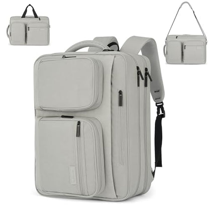 Hanke Convertible Laptop Bag, 3 In 1 Briefcase Backpack for 17.3 Inch Laptop, Computer Work Bag for Men Women, Water Resistant Business Messenger Shoulder Bag for Office Commute Travel, Grey