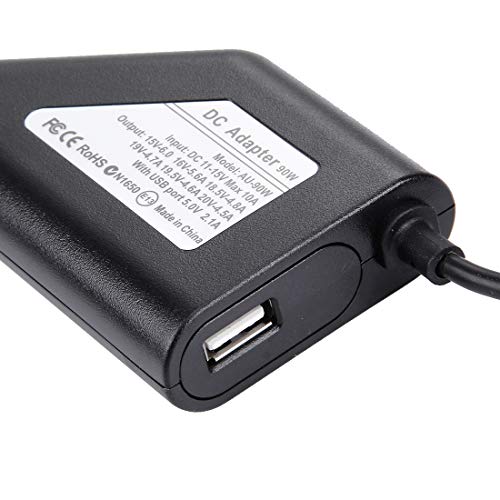 Daguys Laptop Notebook Power 90W Universal Car Charger with 8 Power Adapters & 1 USB Port for, Sony, for ASUS, Acer, IBM, HP, Lenovo (Black)