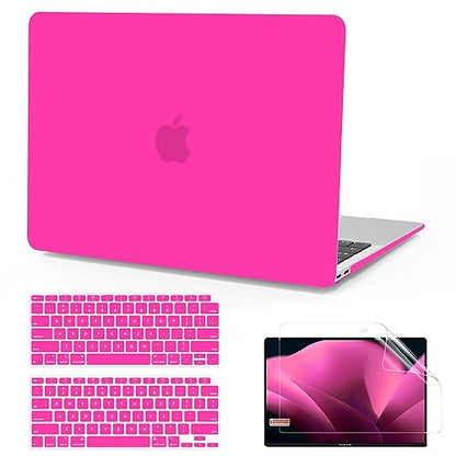 Anban Compatible with MacBook Air 13 inch Case M1 2022 2021 2020 2019 2018 Release A2337 A2179 A1932 Touch ID, Matte Plastic Laptop Hard Shell Case & 2 Keyboard Cover & Screen Protector, Hot Pink - color: Hot Pink