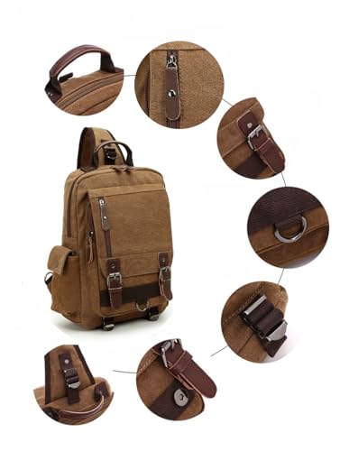 Sechunk Canvas Messenger Bag Sling Bag Crossbody Bag Shoulder Bag Retro Cross Body Handbags - color: Coffee, size: Small