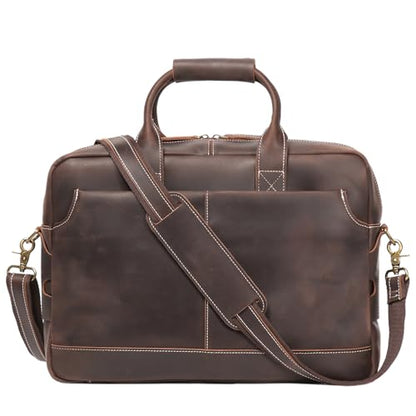 Leather Briefcase for Men 17Inch Laptop Messenger Bags Business Travel Handcrafted Laptop Bag with YKK Zipper Gift - color: B-dark Brown