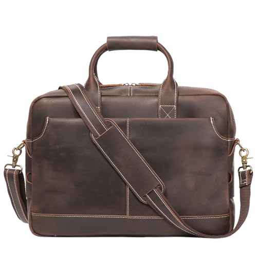 Leather Briefcase for Men 17Inch Laptop Messenger Bags Business Travel Handcrafted Laptop Bag with YKK Zipper Gift - color: B-dark Brown