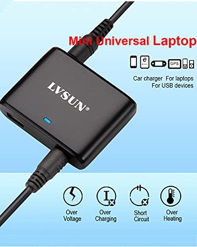 90W Universal Laptop Car Charger Ultra Small AC Cigarette Lighter Adapter with USB A Port 5v 2.4a Compatible for Asus, Hp, compaq, IBM, Gateway, Toshiba, Lenovo, Samsung, Ultrabook, and More