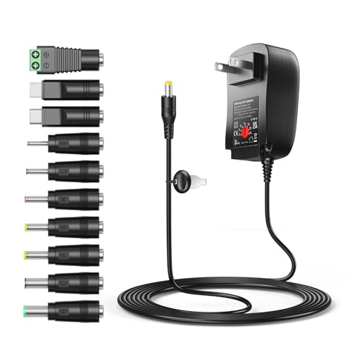 Belker 41W Universal 6V 9V 12V 15V 18V 20V 24V AC DC Adapter with 10 Tips | USB C Power Supply for Household Electronics Router Smart Phone Mp3 Tablets CCTV Cameras - 1.5A 1500mA Max - size: 41w 6-24v 1.5a w/USB