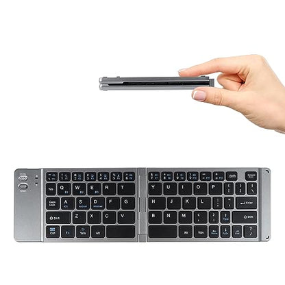 Foldable Bluetooth Keyboard Portable Ultra Slim Multi Device Mini Wireless Keyboards 66 Keys Pocket Size Rechargeable Keyboards Tri-Mode Cordless Keyboard for Laptop Tablet PC Windows iOS Android Gray