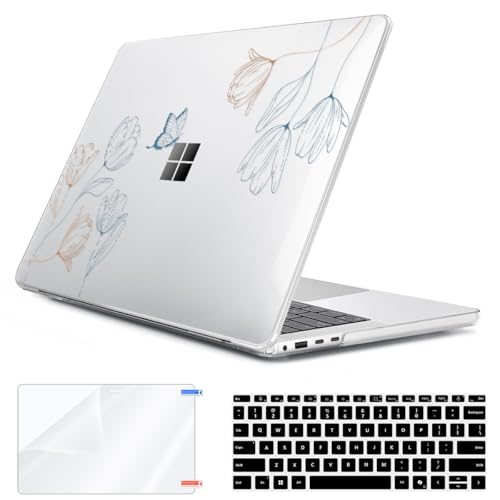 Case for 13.8 inch Microsoft Surface Laptop 7 2024 (Model: 2036), Protective Plastic Hard Shell Case + Keyboard Cover + Screen Protector + Webcam Cover for 13.8'' Microsoft Surface, Tulip - color: Tulip