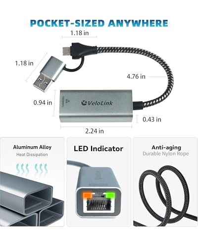 Ethernet to USB Adapter, 1Gbps USB to RJ45 Gigabit LAN, USB 3.0 Ethernet Adapter Compatibility 10/100/1000Mbps. Compatible with Laptops, PC, Mac OS, Linux and More