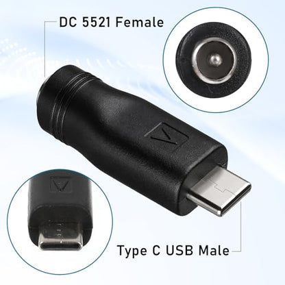 4 PCS USB C to DC Adapter, 5V DC 5.5x2.1mm Female to USB Type C Male Plug Convert Connector Power Charge Barrel Jack Universal Power Supply for Charging Devices
