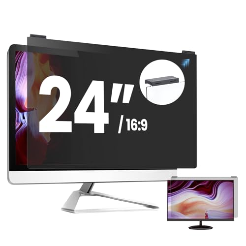 Computer Privacy Screen Filter 24 Inch, 9H Hardness Hanging Computer Screen Privacy Shield Compatible with 23.6,23.8 inch for 16:9 Widescreen Monitor, Eye Protection and Blue Light Blocks - size: 24 inch