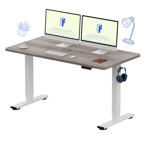 FLEXISPOT EN1 55"x28" One-Piece Standing Desk, Gray Wood | 1" Thick Seamless Desktop, 176 LBS Capacity, Home Office Use, 4 Memory Presets, Dual Monitor Setup, Anti-Collision Protection - color: Gray Wood (White Frame), size: 55.1 x 27.6 in