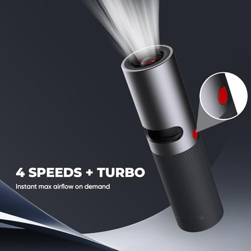 Electric Air Duster, Cordless Compressed Air Duster, Metal Body, 4 Speeds, Hold-to-Turbo, for Keyboard, PC, Car Interior Cleaning, Canned Air Alternative