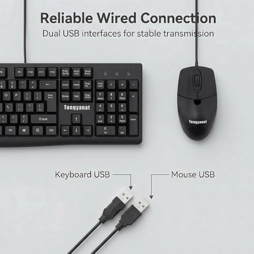 Tongyangat Wired Keyboard and Mouse Combo, Full-Size USB Keyboard with Numeric Keypad, Ergonomic Wired Mouse, Plug & Play, Compatible with Windows, Mac, Laptop, Desktop, Computer (Black) - color: T907-Black