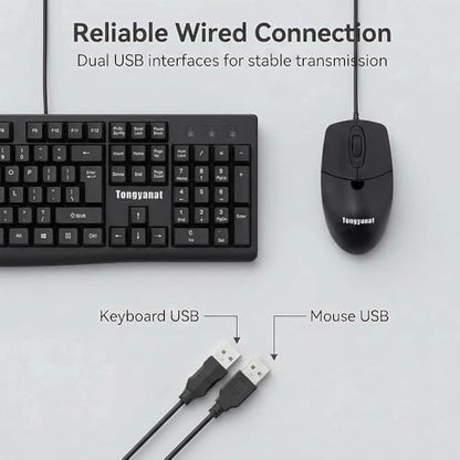 Tongyangat Wired Keyboard and Mouse Combo, Full-Size USB Keyboard with Numeric Keypad, Ergonomic Wired Mouse, Plug & Play, Compatible with Windows, Mac, Laptop, Desktop, Computer (Black) - color: T907-Black