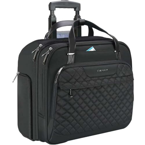 EMPSIGN Rolling Laptop Bag for Women, Rolling Briefcase 15.6 Inch, Black | Water-Repellent, Airline Approved, Overnight Computer Bag, Rolling Briefcase with Wheels, Travel Business Work - color: Quilted Black