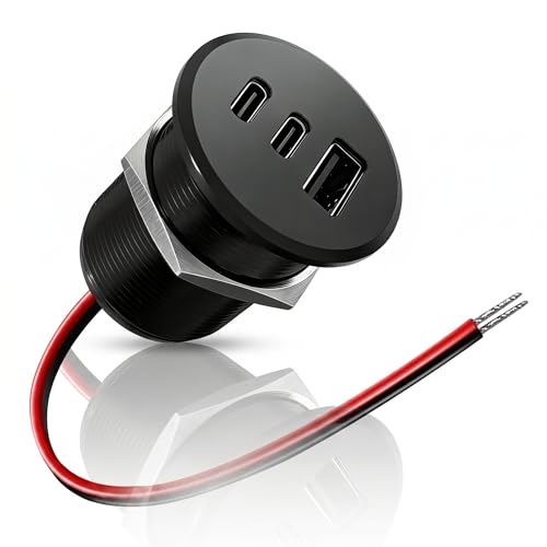 90W All-Aluminum RV USB Outlet 12V/24V 3 Charging Ports, GIBBAB 2 36W PD3.0 Type-C+18W QC3.0 Fast Charging Socket, Recessed Mount Car Charger Cigarette Lighter Replacement for Camper Trailer Boat Van - color: Black, size: 1P