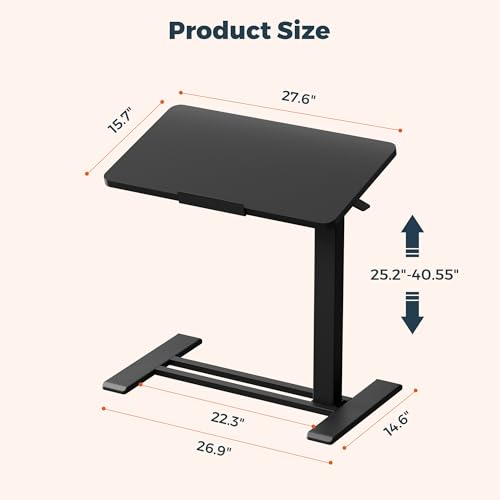 28''Pneumatic Overbed 90°Tilting Bedside Table,Small Standing Desk | 27.6" W x 15.7" D, Black Rolling Bedside Table,Hospital BedTable,Medical Bedside Table,Overbed Table with Wheels,Mobile Desk - color: Black, size: 2816