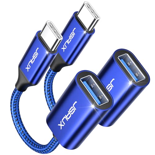 JSAUX USB C to USB Adapter [2 Pack], USB Type C Male to USB 3.0 Female OTG Cable-Blue - color: Blue