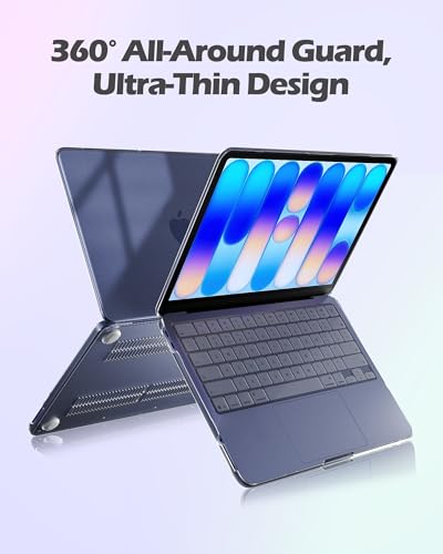 ProCase Crystal Clear Case for MacBook Neo 13 Inch 2026 Model A3404, Ultra-Thin Hard Shell Protective Laptop Cover with Keyboard Skin & Blue Stickers - color: Clear Case + Blue Stickers