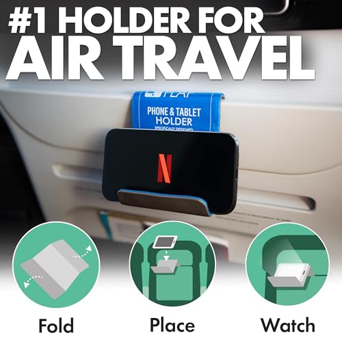 Airplane Phone Holder - Foldable Phone Stand for Plane Travel | Aluminum Build, 9 x 4.3 in. Matte Blue Finish, Tabletop Mount Desk, Plane Tray Seat back, Treadmill, Fits iPhone Cell Phone - color: Blue, size: Large