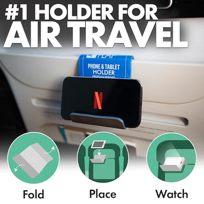 Airplane Phone Holder - Foldable Phone Stand for Plane Travel | Aluminum Build, 9 x 4.3 in. Matte Blue Finish, Tabletop Mount Desk, Plane Tray Seat back, Treadmill, Fits iPhone Cell Phone - color: Blue, size: Large