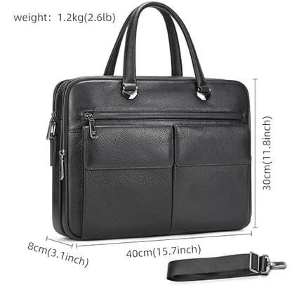 Leather Laptop Bag for Men Briefcase Fits 15.6 Inch Notebook Portable Shoulder Messenger Crossbody Bag for Travel Office - color: 821-black