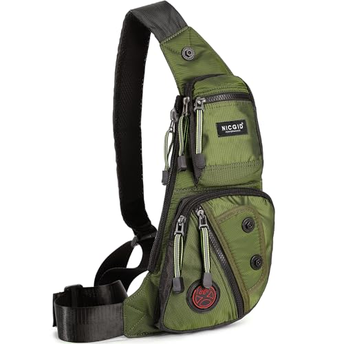 NICGID Sling Bag Chest Shoulder Backpack Crossbody Daypack for Men Women | Travel Outdoor Hiking Concealed Carry Fishing Fanny Tool Small Casual - color: Army Green