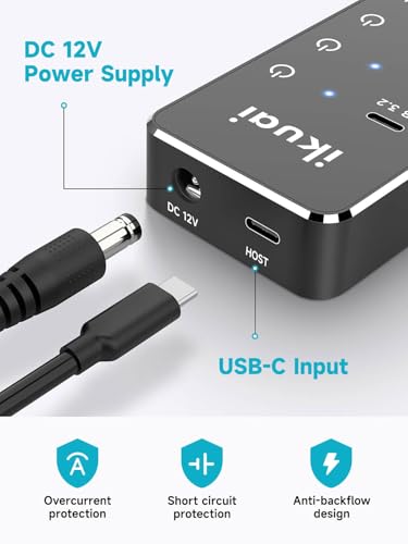 Powered USB Hub, ikuai 10-Port USB 3.2 / USB C Hub, with 3 10Gbps Data Ports and 7 USB 3.0 Ports (4 USB-C + 3 USB-A) for Mac PC Laptops and More - size: 10-Port USB 3.2 Hub
