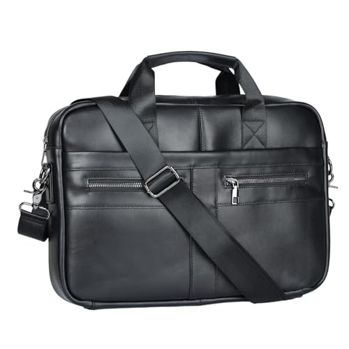 Genuine Leather Messenger Bag for Men, 14 Inch Vintage Laptop Briefcase, Slim Business Office Shoulder Bag - color: 1651p-black