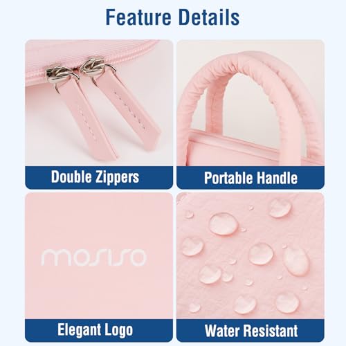 MOSISO Laptop Case 14 inch,14 inch Puffy Laptop Sleeve Compatible with HP Lenovo Dell ASUS Acer/HP Stream/Dell Latitude/Lenovo IdeaPad, Rectangle Quilted Bag with Handle&Flower Pendant, Pink - color: Pink, size: 14 inch