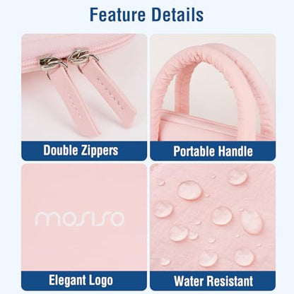 MOSISO Laptop Case 14 inch,14 inch Puffy Laptop Sleeve Compatible with HP Lenovo Dell ASUS Acer/HP Stream/Dell Latitude/Lenovo IdeaPad, Rectangle Quilted Bag with Handle&Flower Pendant, Pink - color: Pink, size: 14 inch