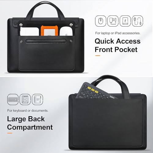 Lacdo 14 Inch Laptop Sleeve Case Bag for HP 14" Laptop, Lenovo Dell ASUS Acer Chromebook 14, HP Stream 14, Dell Latitude 14, ASUS Vivobook 14, Leather Computer Bag with 3 Compartments & Handle, Black - size: 14 Inch