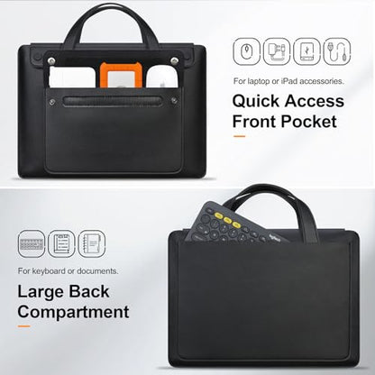 Lacdo 14 Inch Laptop Sleeve Case Bag for HP 14" Laptop, Lenovo Dell ASUS Acer Chromebook 14, HP Stream 14, Dell Latitude 14, ASUS Vivobook 14, Leather Computer Bag with 3 Compartments & Handle, Black - size: 14 Inch