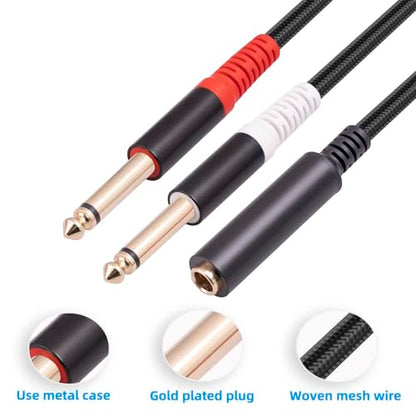 1/4 TRS Breakout Cable 1 FT, Splitter Y Adapter, 6.35mm TRS Female to Dual 6.35mm TS Mono Male Jack Cable for Guitar or Mixer with Jack Output - size: 1 FT 1 Pack, style: 1/4 TRS Breakout Cable