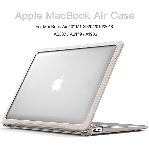 Batianda 4-in-1 Ultimate Case for MacBook Air 13 Inch 2018-2020, Khaki | Fits M1/Intel Models A2337/A2179/A1932, Lightweight Slim Design, Carbon Fiber Side Texture, Matte Translucent Hard Shell - color: Khaki