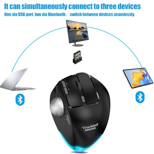 zelotes Wireless Trackball Mouse,Bluetooth Mouse,Rechargeable,4800 DPI, 2-in-1(BT 5.0/3.0+2.4GHz USB Receiver), 8 Buttons,Ergonomic Design,LED Lighting,for Laptop, PC, Pad,Black - color: Black