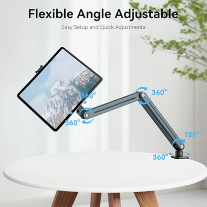 Aluminum Tablet Stand Holder - 360° Adjustable & Foldable Phone iPad Holder for Desk Mount, Dual-Device Desk Clamp for iPad Pro/Air/Mini, Samsung Galaxy Tab, Kindle, Phones 4-13"-931010