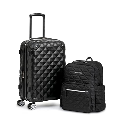 Kenneth Cole REACTION Diamond Tower Collection Lightweight Hardside Expandable 8-Wheel Spinner Travel Luggage, Black, 2-Piece Bundle (Carry On + Backpack) - color: Black, size: 2-Piece Bundle (Carry On + Backpack)
